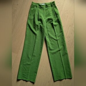 Zara Green High Waist Straight Leg Pleated Trouser Sz SM
